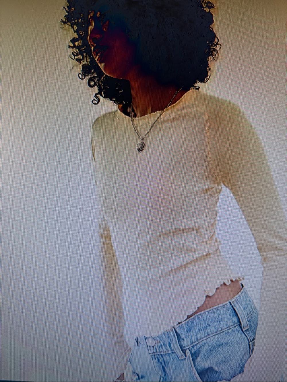 Free People white peach NWT Long-Sleeve Lettuce-Edge Top